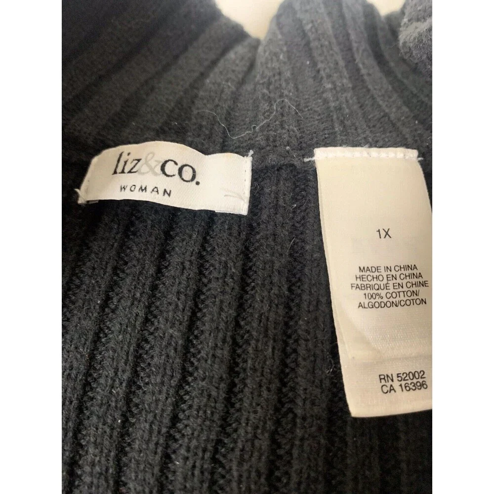Liz & Co Woman  1X Black 1/4‎ Zip Pullover Ne Neck Sweater Large Heritage